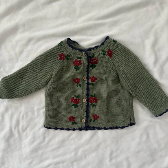 Baby Green Knit with Red Floral Accents - Picture 1 of 4